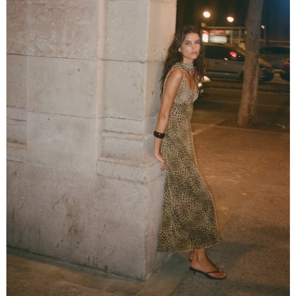 Zara Animal Print Foulard Maxi Dress | Leopard Evening Gown Scarf L NWT SOLD OUT - Picture 2 of 6